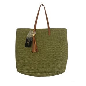 New Grossi Woven Green Faux Straw Large Tote